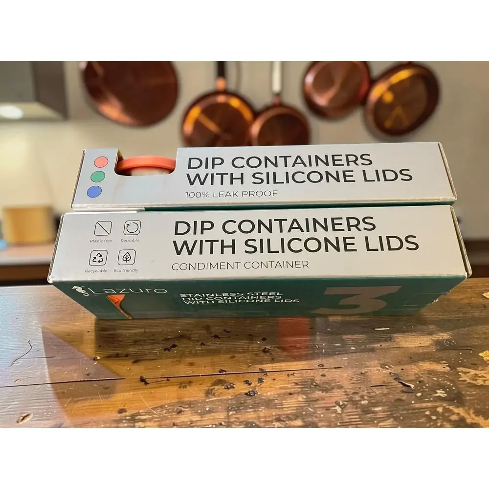 6 Lazaro Dip Stainless Steel Silicon Containers with Lids (2 Pkgs)Condiments NEW